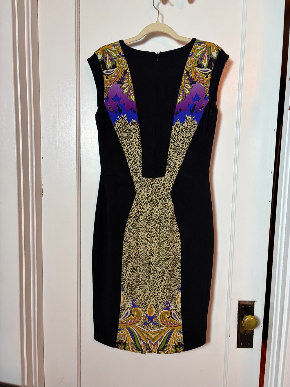 Etro Black Paisley & Animal Print Midi Dress with Purple and Black Panels - Picture 2 of 8